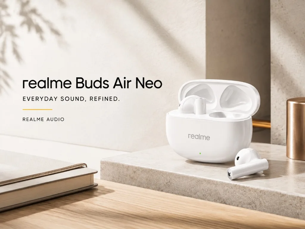Editorial image of the realme Buds Air Neo