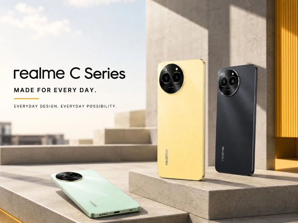 Editorial image representing the realme C Series smartphones