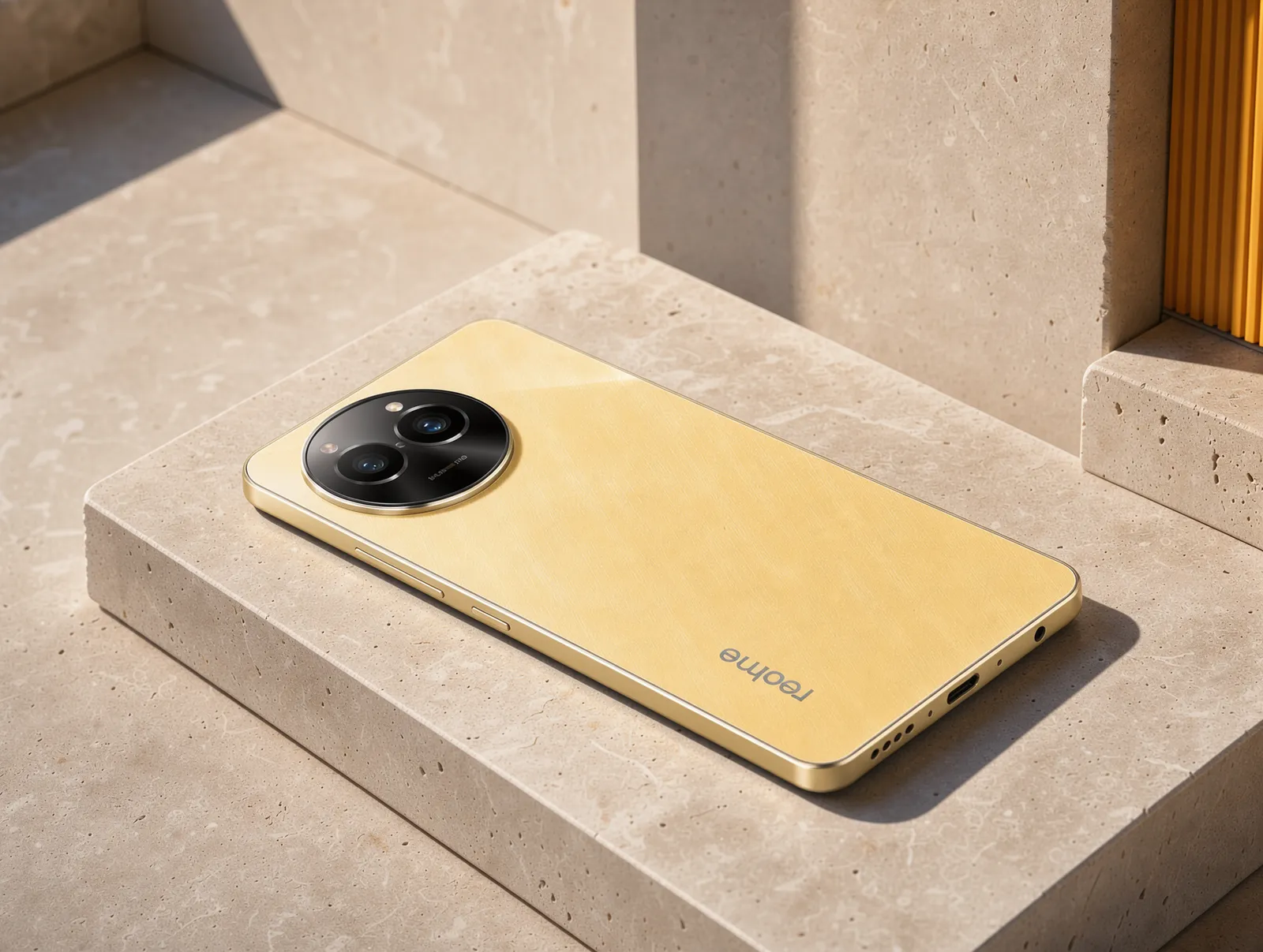 Close editorial view of the realme C Series rear camera design